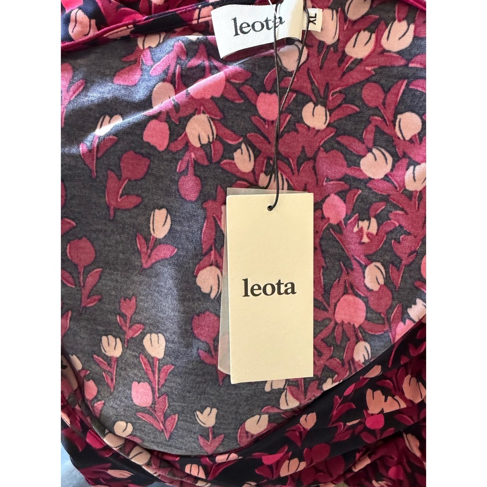 Leota Aneeka Knit Faux Wrap Dress Women XL Dark Purple Floral Ruffle Midi NEW - Picture 5 of 7